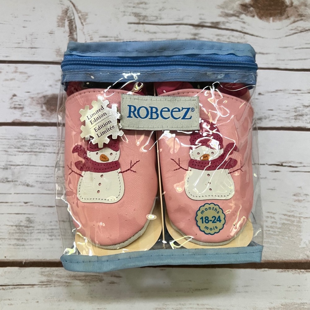NEW Robeez Baby Shoes Pink Snowman Limited Edition Soft Sole - sz 6 (18-24m)